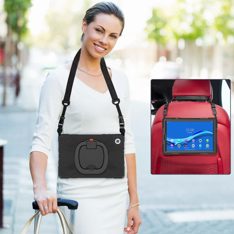 For Lenovo Tab M10 Plus Silicone + PC Protective Case with Holder & Shoulder Strap(Black)