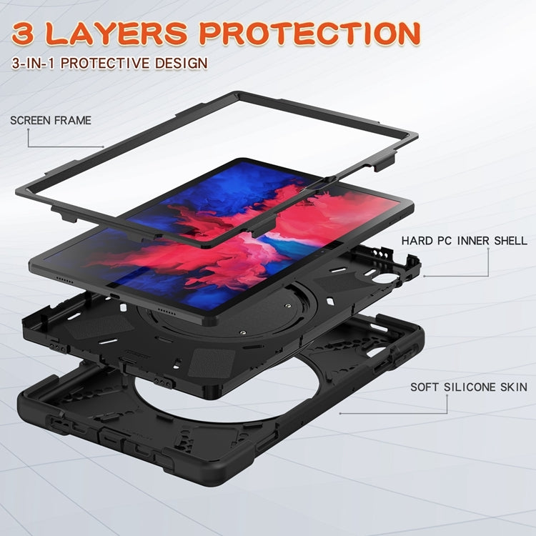For Lenovo XiaoXin Pad 11 J606F Silicone + PC Protective Case with Holder & Shoulder Strap(Black)