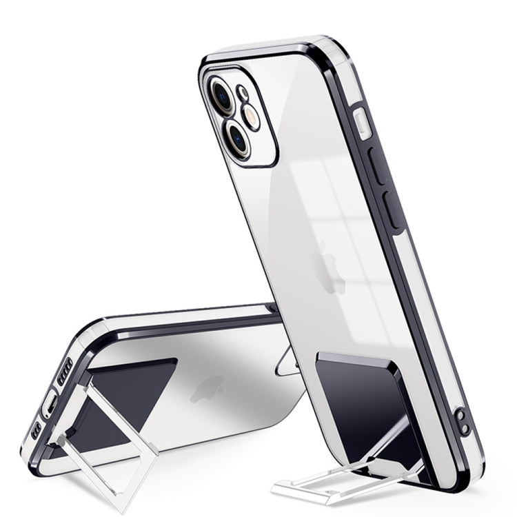For iPhone 11 Electroplating Transparent Protective Cover Casem with Holder Function