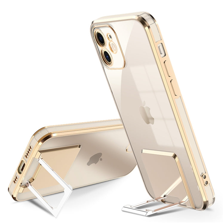 For iPhone 11 Pro Electroplating Transparent Protective Cover Casem with Holder Function