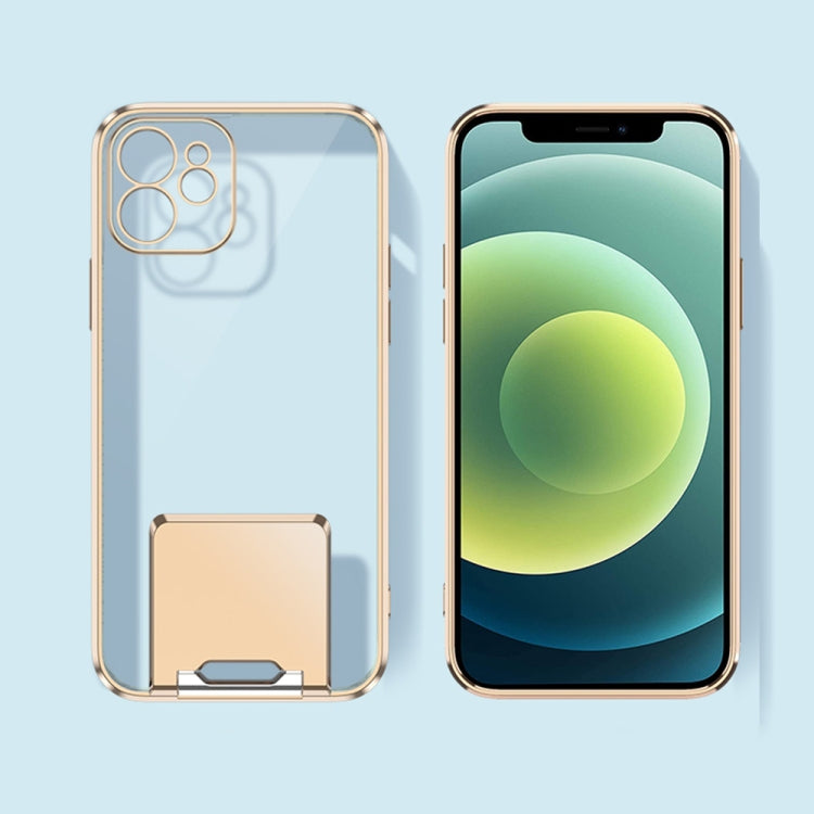 For iPhone 11 Pro Electroplating Transparent Protective Cover Casem with Holder Function