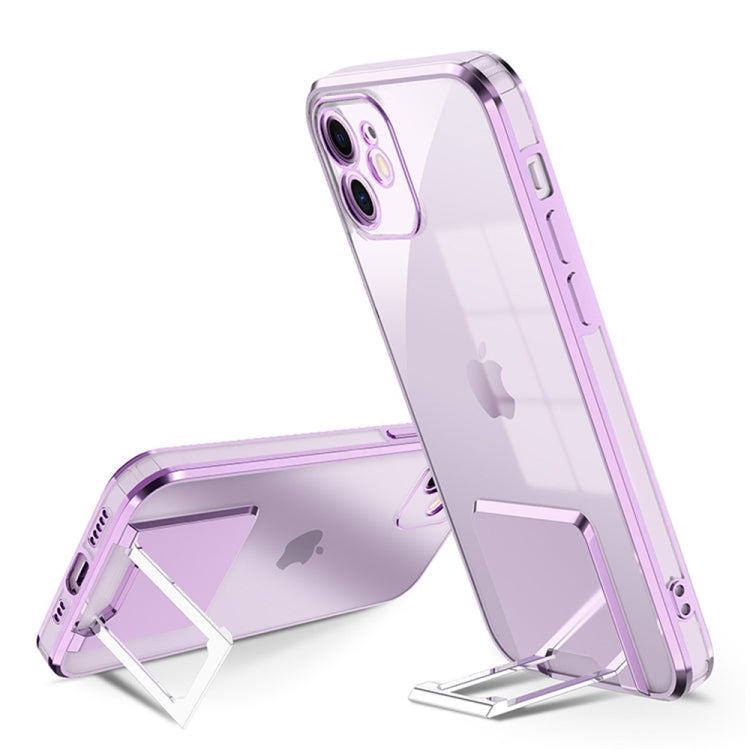 For iPhone 11 Pro Electroplating Transparent Protective Cover Casem with Holder Function