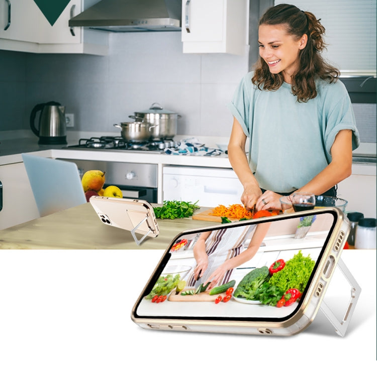 For iPhone 11 Pro Electroplating Transparent Protective Cover Casem with Holder Function