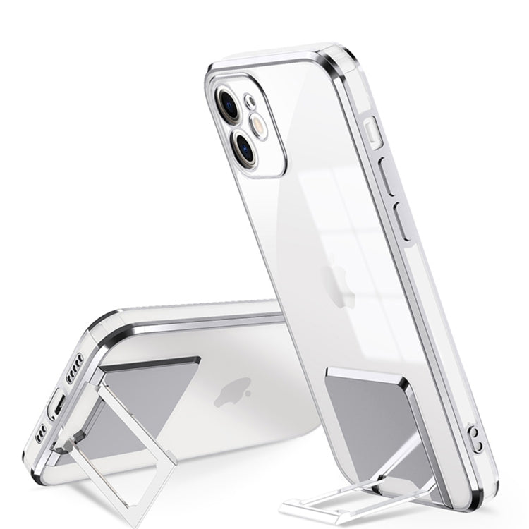 For iPhone 11 Pro Max Electroplating Transparent Protective Cover Casem with Holder Function
