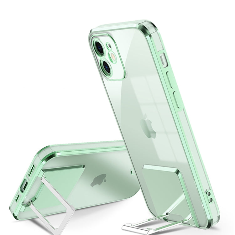 For iPhone 11 Pro Max Electroplating Transparent Protective Cover Casem with Holder Function