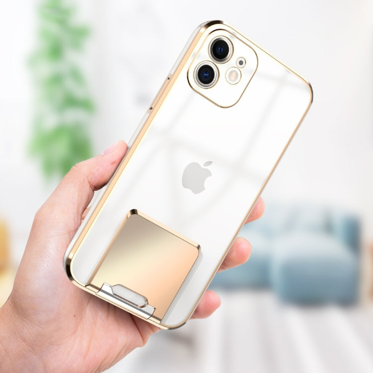 For iPhone 11 Pro Max Electroplating Transparent Protective Cover Casem with Holder Function