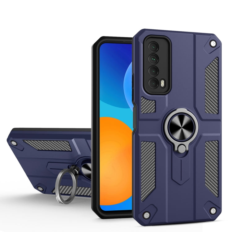 For Huawei Y7a Carbon Fiber Pattern PC + TPU Protective Case with Ring Holder