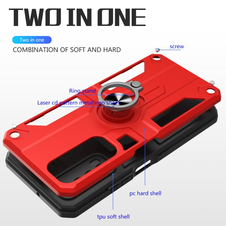 For Huawei Y7a Carbon Fiber Pattern PC + TPU Protective Case with Ring Holder