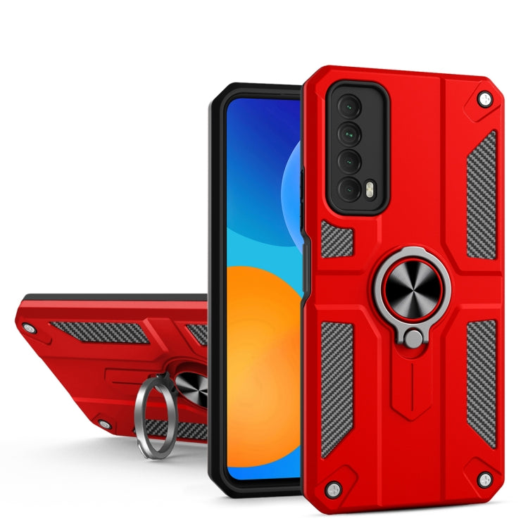 For Huawei Y7a Carbon Fiber Pattern PC + TPU Protective Case with Ring Holder