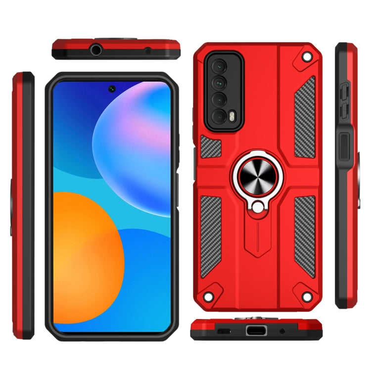 For Huawei Y7a Carbon Fiber Pattern PC + TPU Protective Case with Ring Holder
