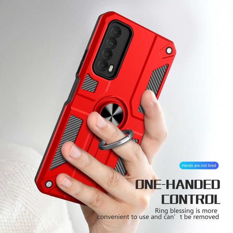 For Huawei Y7a Carbon Fiber Pattern PC + TPU Protective Case with Ring Holder