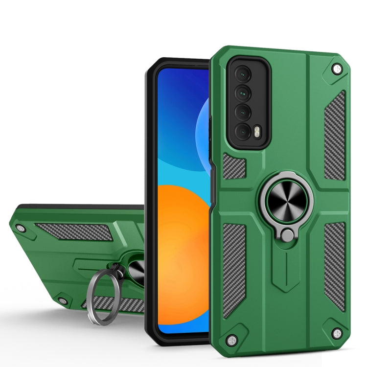 For Huawei Y7a Carbon Fiber Pattern PC + TPU Protective Case with Ring Holder