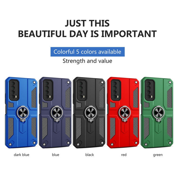 For Huawei Y7a Carbon Fiber Pattern PC + TPU Protective Case with Ring Holder