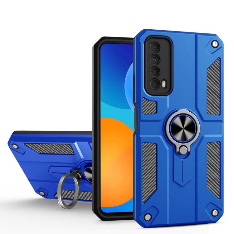 For Huawei Y7a Carbon Fiber Pattern PC + TPU Protective Case with Ring Holder