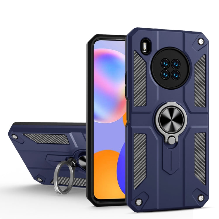 For Huawei Y9a Carbon Fiber Pattern PC + TPU Protective Case with Ring Holder