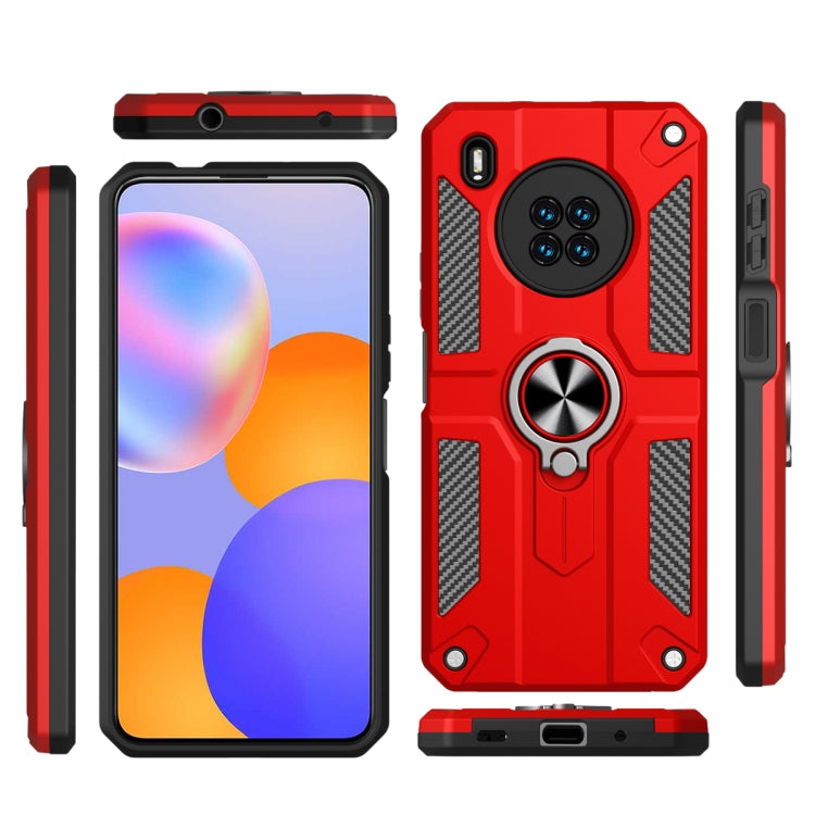 For Huawei Y9a Carbon Fiber Pattern PC + TPU Protective Case with Ring Holder