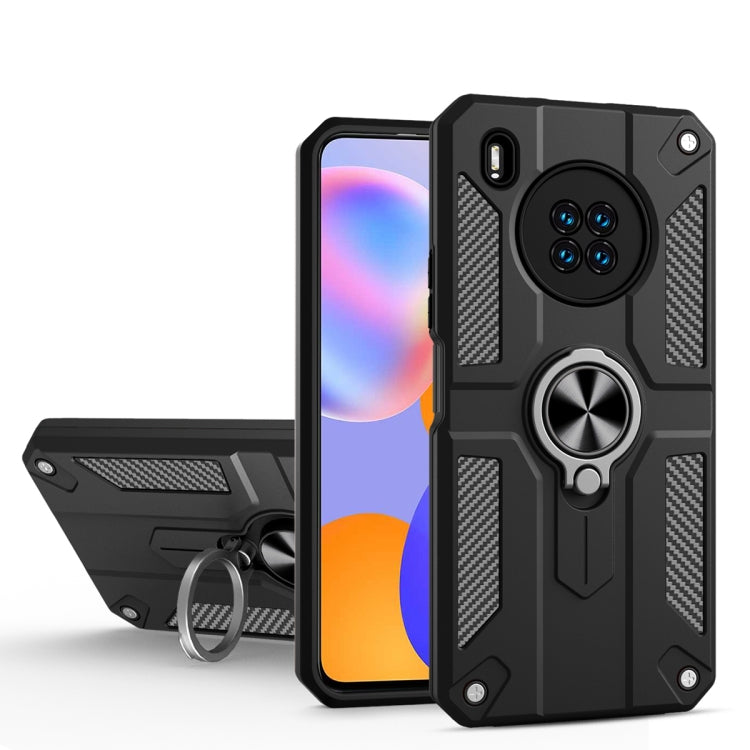 For Huawei Y9a Carbon Fiber Pattern PC + TPU Protective Case with Ring Holder