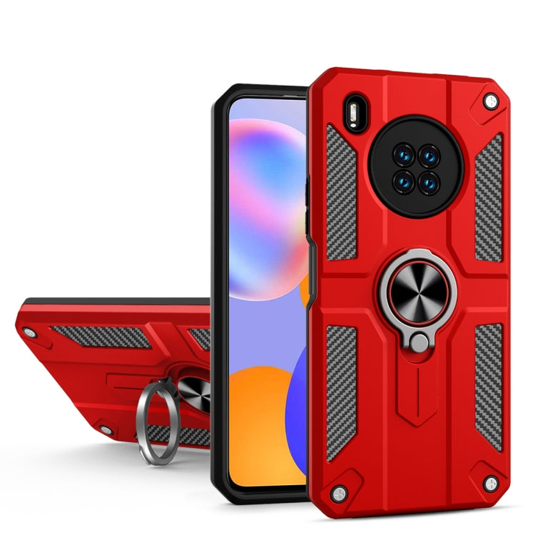 For Huawei Y9a Carbon Fiber Pattern PC + TPU Protective Case with Ring Holder