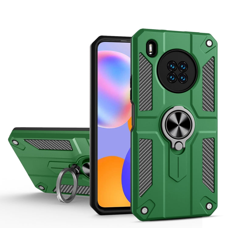 For Huawei Y9a Carbon Fiber Pattern PC + TPU Protective Case with Ring Holder