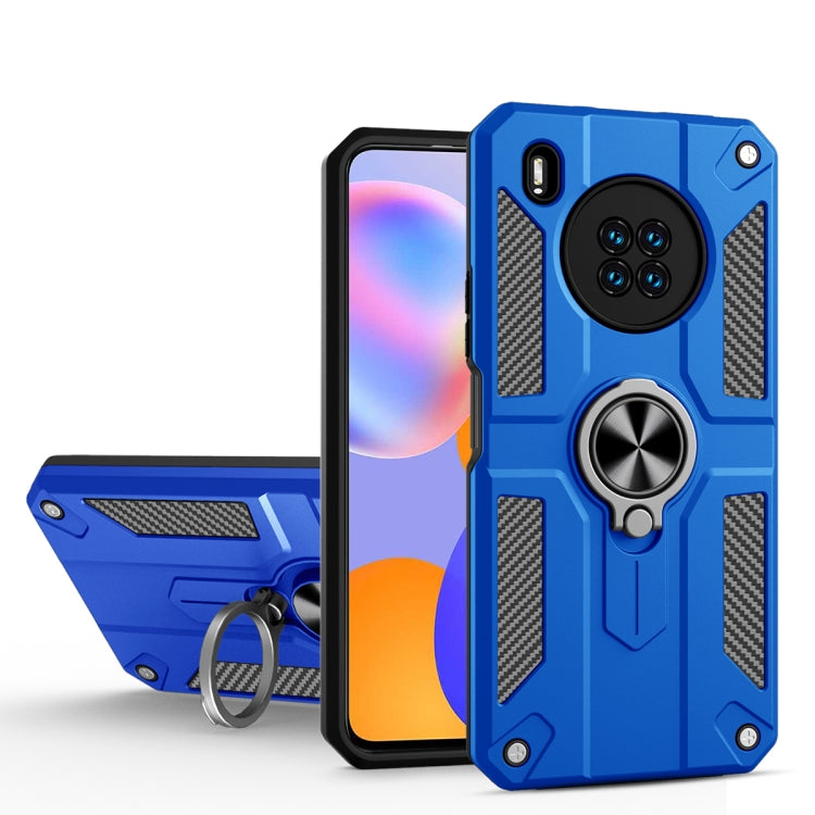 For Huawei Y9a Carbon Fiber Pattern PC + TPU Protective Case with Ring Holder