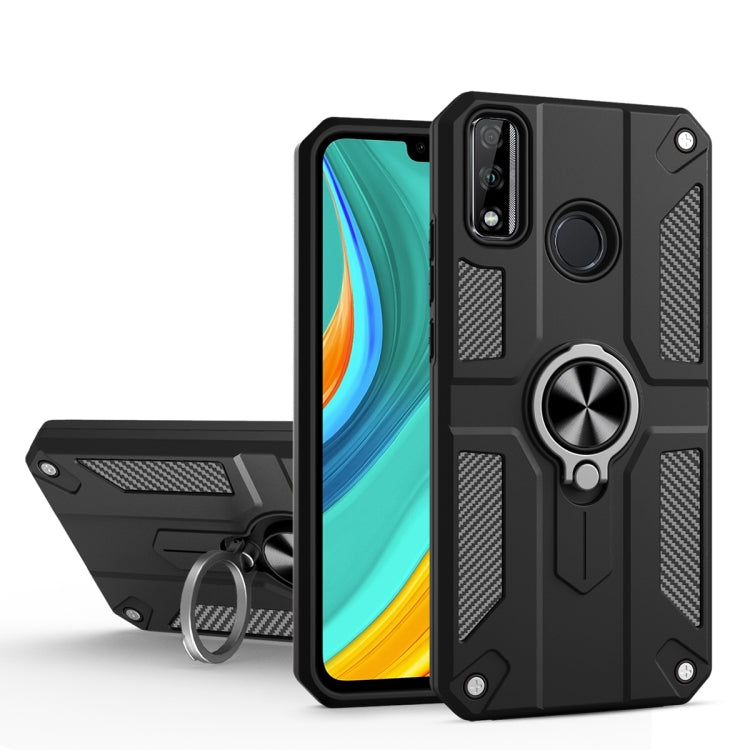 For Huawei Y8s Carbon Fiber Pattern PC + TPU Protective Case with Ring Holder