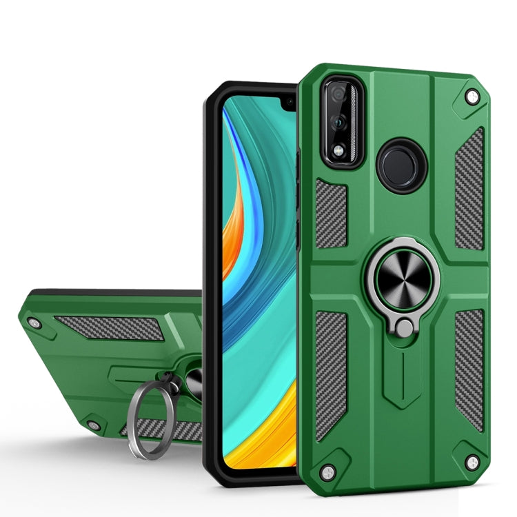 For Huawei Y8s Carbon Fiber Pattern PC + TPU Protective Case with Ring Holder