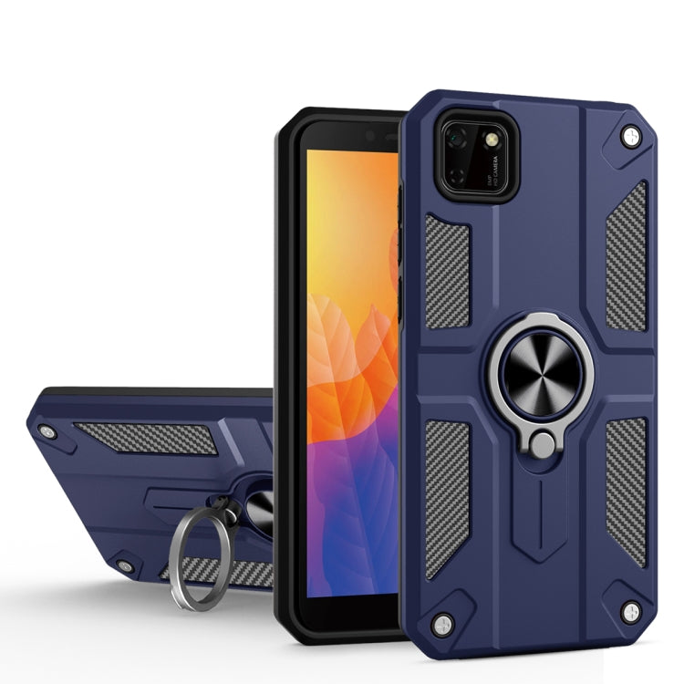For Huawei Y5p Carbon Fiber Pattern PC + TPU Protective Case with Ring Holder