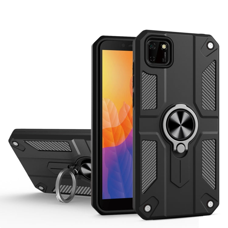 For Huawei Y5p Carbon Fiber Pattern PC + TPU Protective Case with Ring Holder