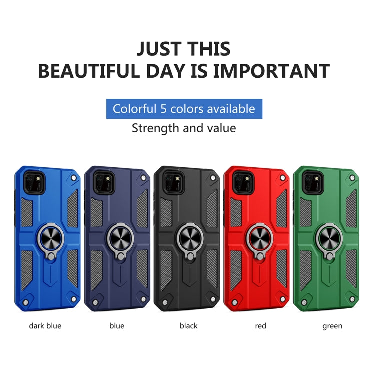 For Huawei Y5p Carbon Fiber Pattern PC + TPU Protective Case with Ring Holder