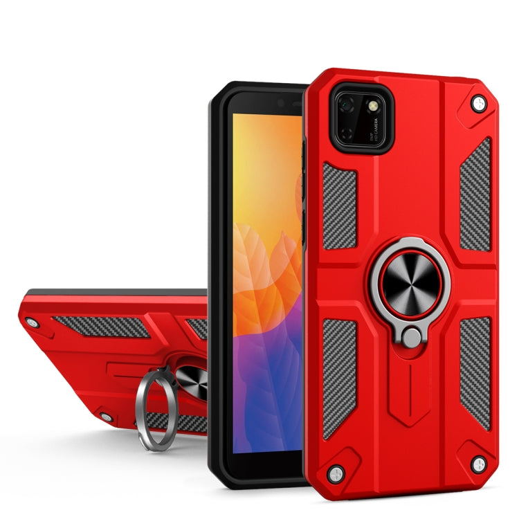 For Huawei Y5p Carbon Fiber Pattern PC + TPU Protective Case with Ring Holder