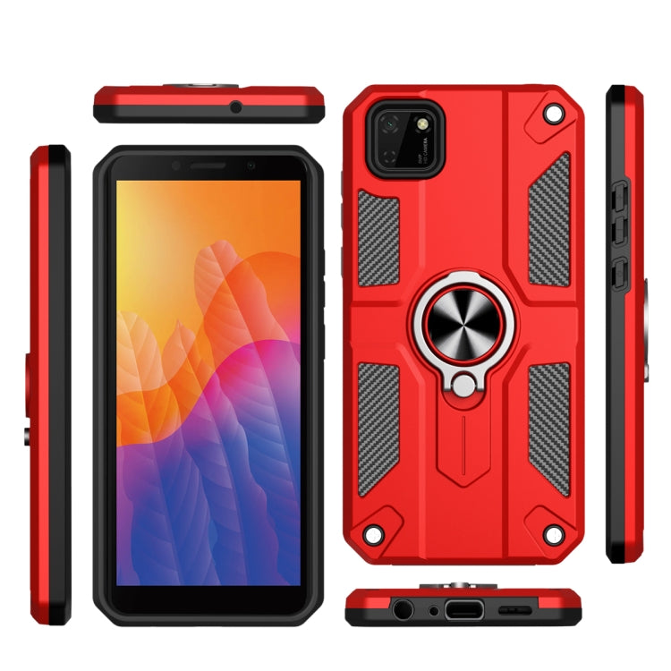 For Huawei Y5p Carbon Fiber Pattern PC + TPU Protective Case with Ring Holder