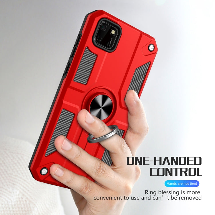 For Huawei Y5p Carbon Fiber Pattern PC + TPU Protective Case with Ring Holder