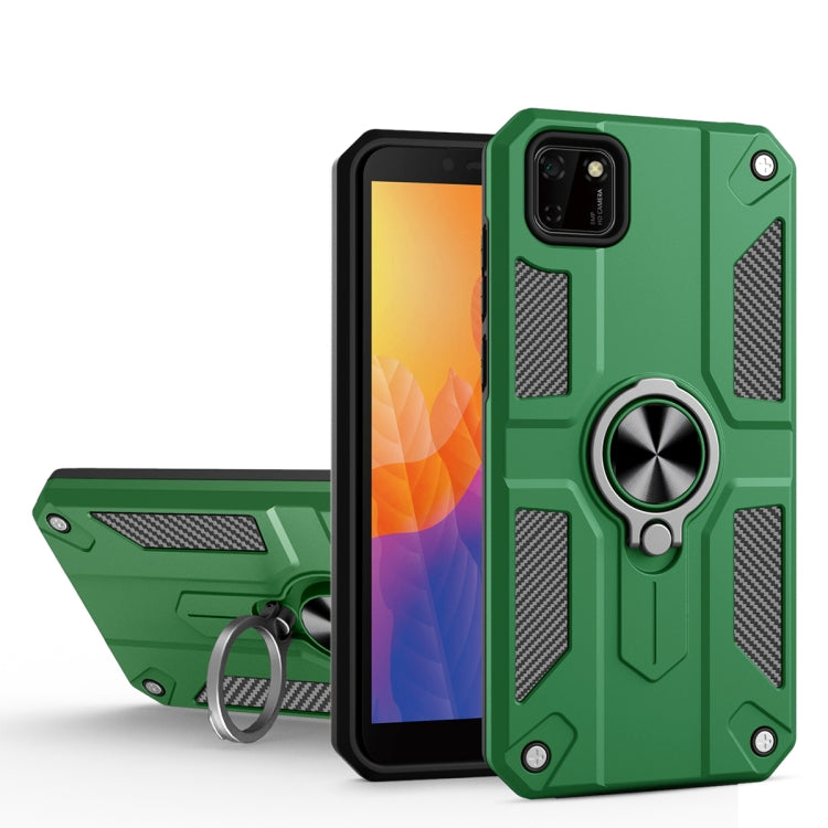 For Huawei Y5p Carbon Fiber Pattern PC + TPU Protective Case with Ring Holder