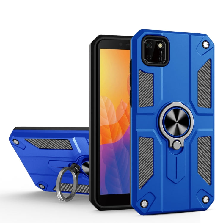 For Huawei Y5p Carbon Fiber Pattern PC + TPU Protective Case with Ring Holder