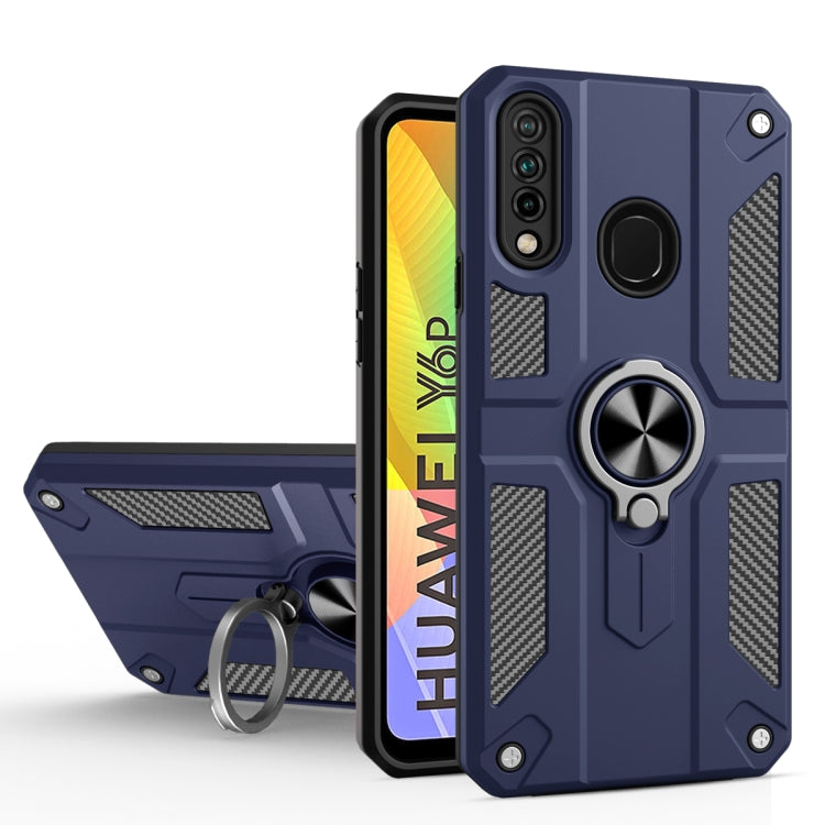 For Huawei Y6p Carbon Fiber Pattern PC + TPU Protective Case with Ring Holder