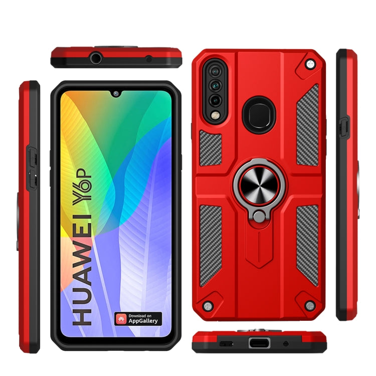 For Huawei Y6p Carbon Fiber Pattern PC + TPU Protective Case with Ring Holder