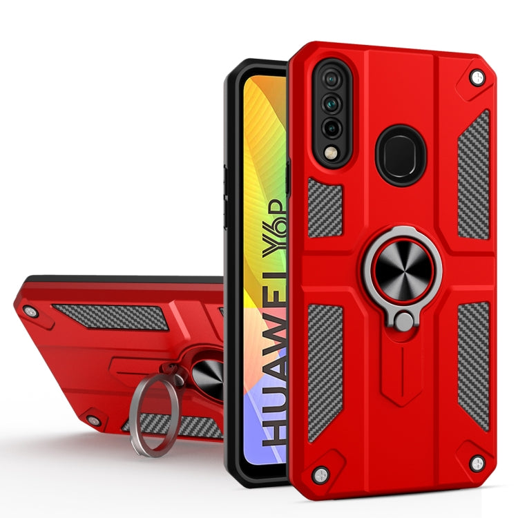 For Huawei Y6p Carbon Fiber Pattern PC + TPU Protective Case with Ring Holder