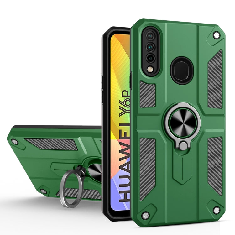For Huawei Y6p Carbon Fiber Pattern PC + TPU Protective Case with Ring Holder