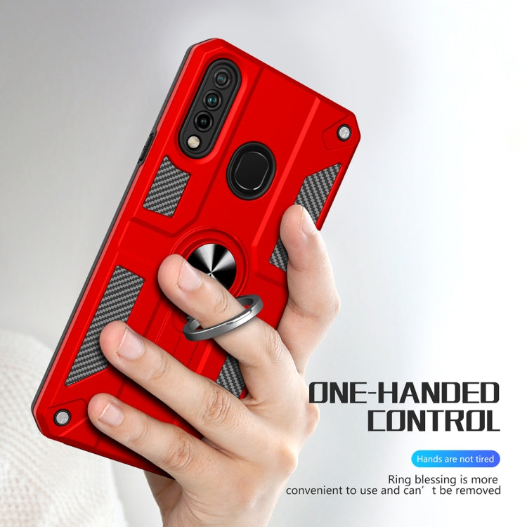 For Huawei Y6p Carbon Fiber Pattern PC + TPU Protective Case with Ring Holder