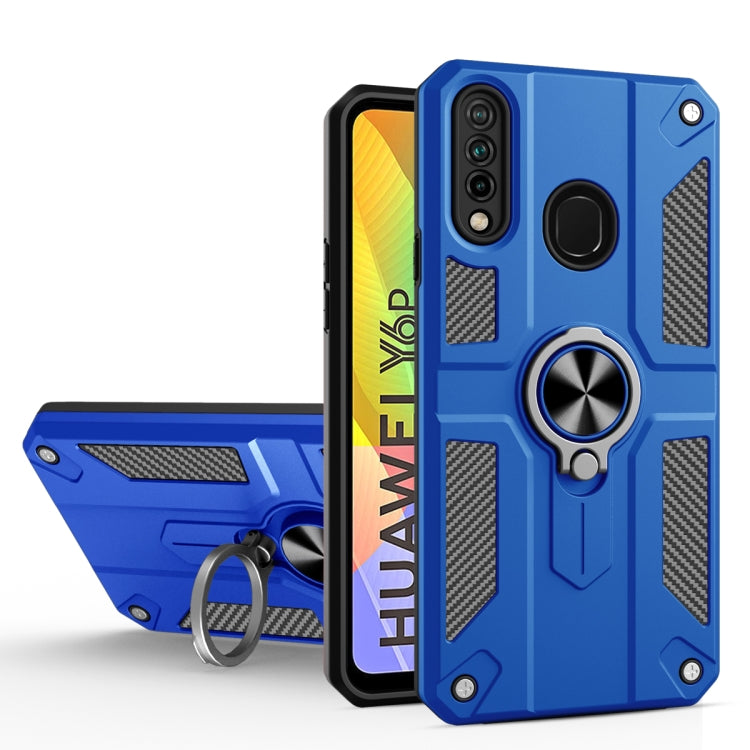For Huawei Y6p Carbon Fiber Pattern PC + TPU Protective Case with Ring Holder