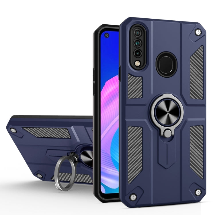 For Huawei Y7p / P40 lite E Carbon Fiber Pattern PC + TPU Protective Case with Ring Holder
