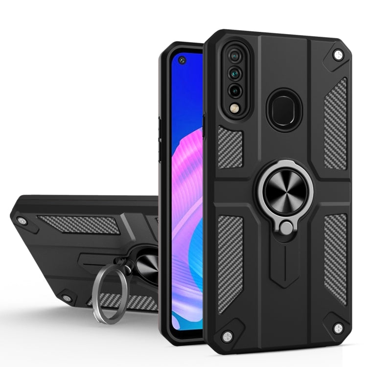 For Huawei Y7p / P40 lite E Carbon Fiber Pattern PC + TPU Protective Case with Ring Holder