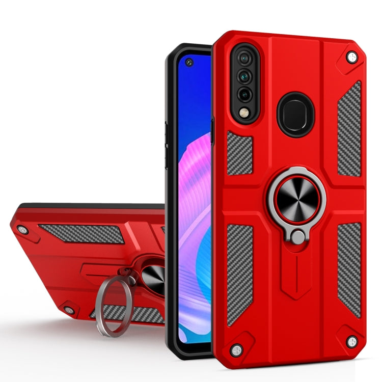 For Huawei Y7p / P40 lite E Carbon Fiber Pattern PC + TPU Protective Case with Ring Holder
