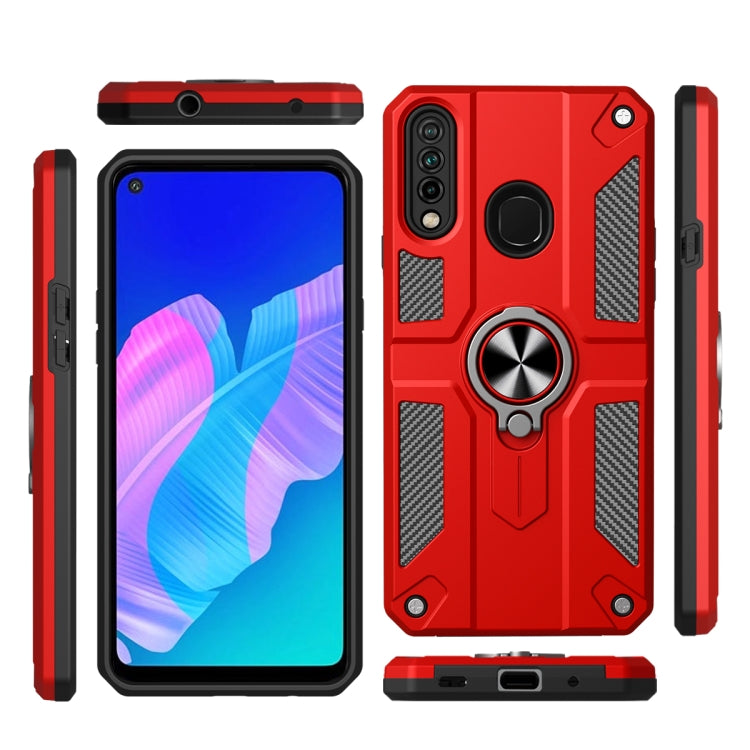 For Huawei Y7p / P40 lite E Carbon Fiber Pattern PC + TPU Protective Case with Ring Holder