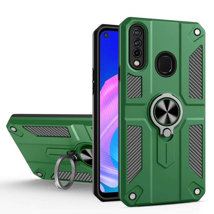 For Huawei Y7p / P40 lite E Carbon Fiber Pattern PC + TPU Protective Case with Ring Holder