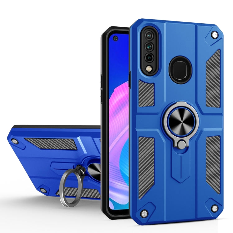 For Huawei Y7p / P40 lite E Carbon Fiber Pattern PC + TPU Protective Case with Ring Holder