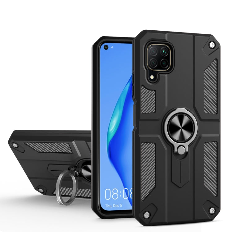 For Huawei nova 6 SE Carbon Fiber Pattern PC + TPU Protective Case with Ring Holder
