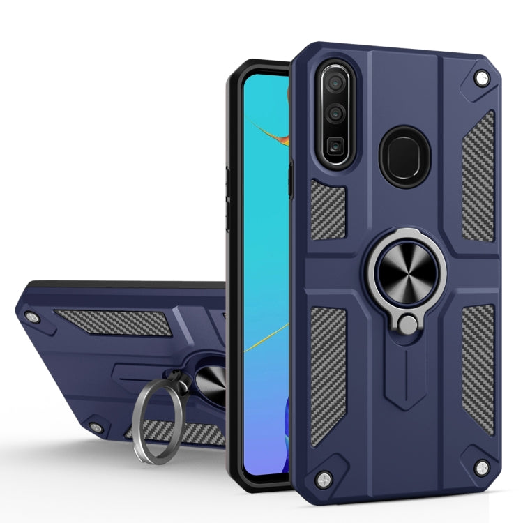 For Huawei Y9 Prime (2019) Carbon Fiber Pattern PC + TPU Protective Case with Ring Holder