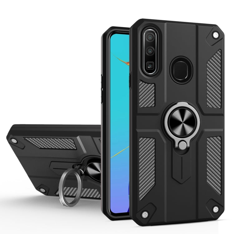 For Huawei Y9 Prime (2019) Carbon Fiber Pattern PC + TPU Protective Case with Ring Holder