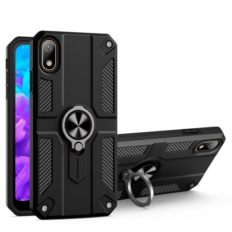 For Huawei Y5 (2019) Carbon Fiber Pattern PC + TPU Protective Case with Ring Holder